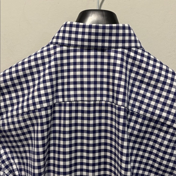 Eton Navy White Gingham Dress Shirt 16.5 Slim Fit Cotton Luxury Check - Picture 9 of 14